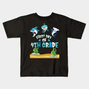 First Day Of 4th Grade Sharks Students Happy Back To School First Day Of School Kids T-Shirt